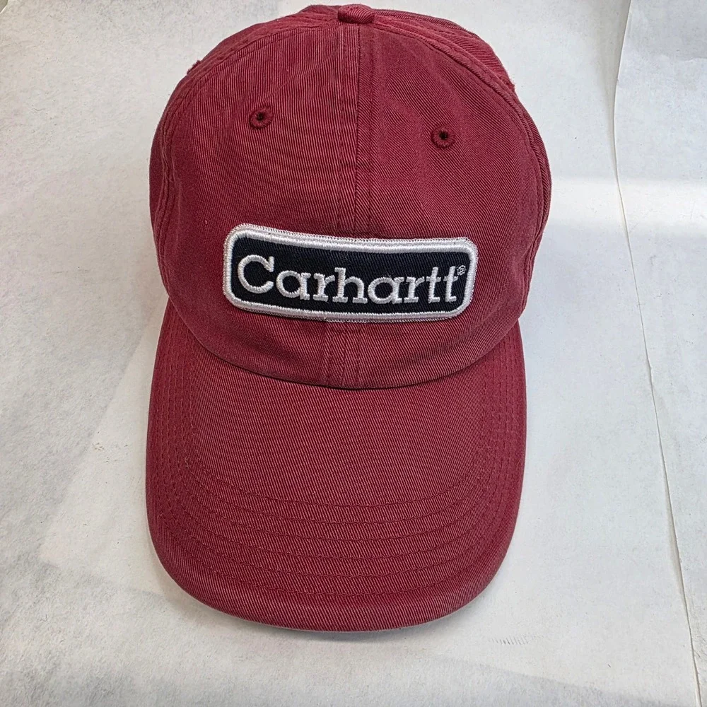 Vintage Carhartt Baseball Cap Burgundy Embroidered Patch Hard‎ At Work Strapback